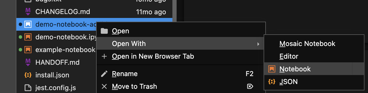 Open With context menu