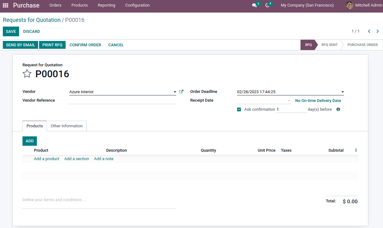 Purchase order create