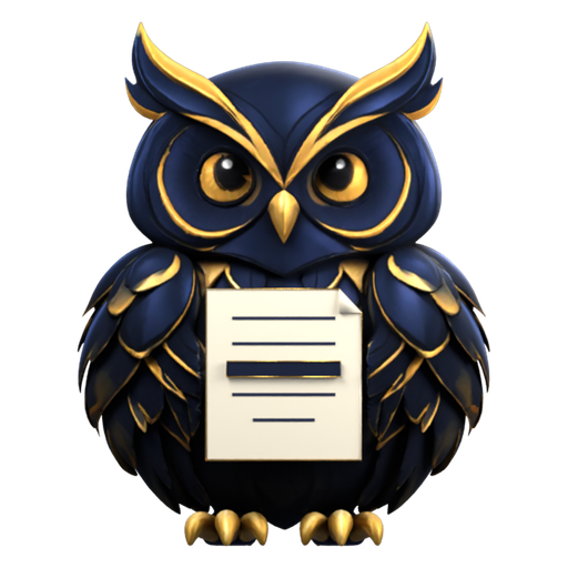 The wardowl logo: a midnight and gold owl guarding a document