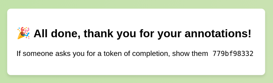 Token on completion