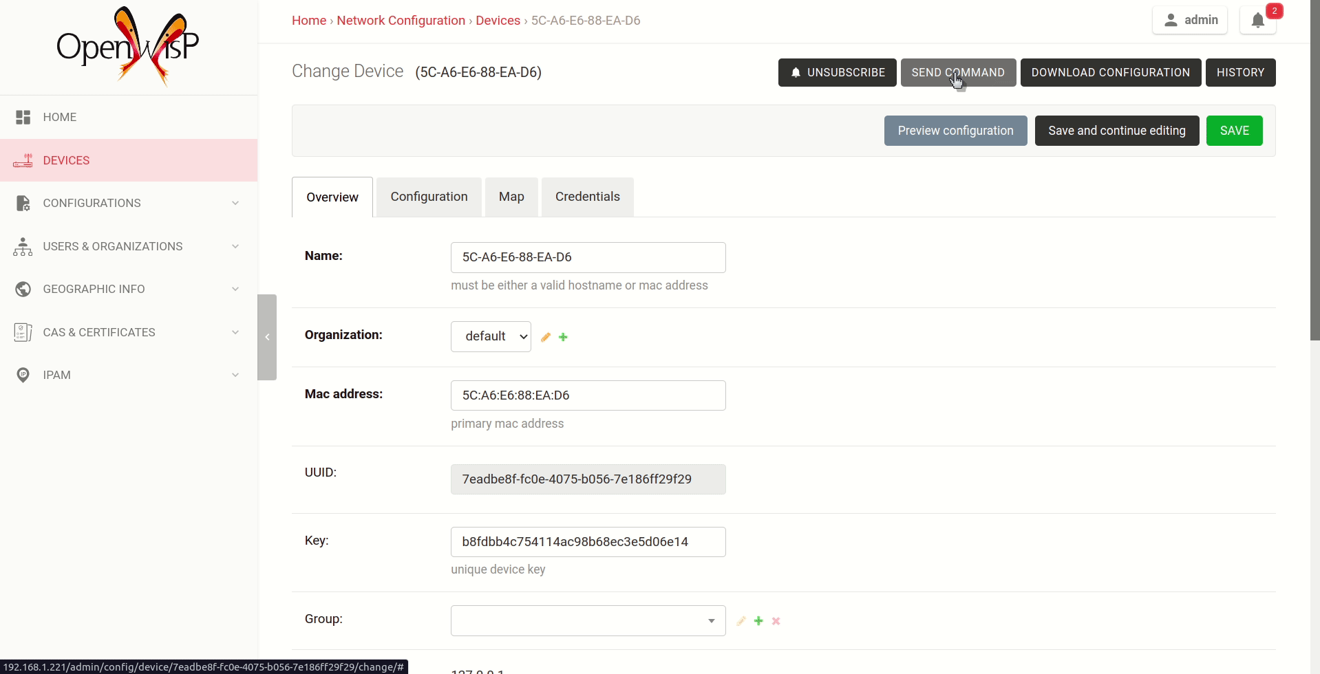 Executing commands on device example