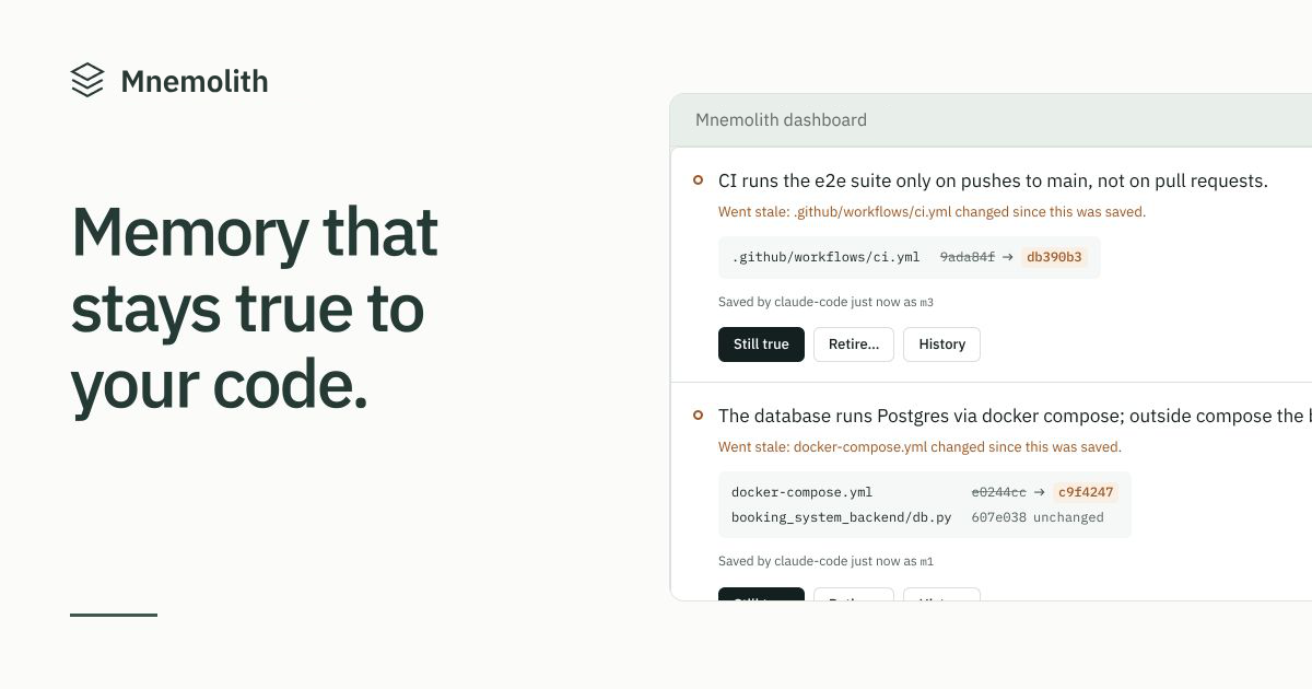 Mnemolith: memory that stays true to your code