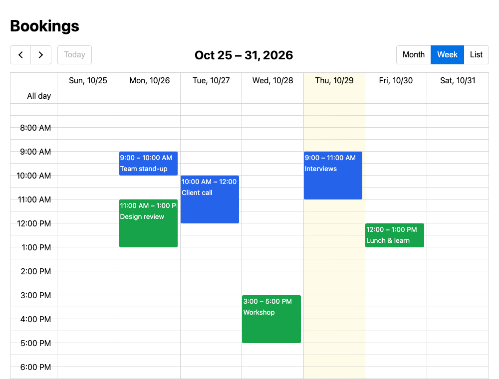 A calendar on a page