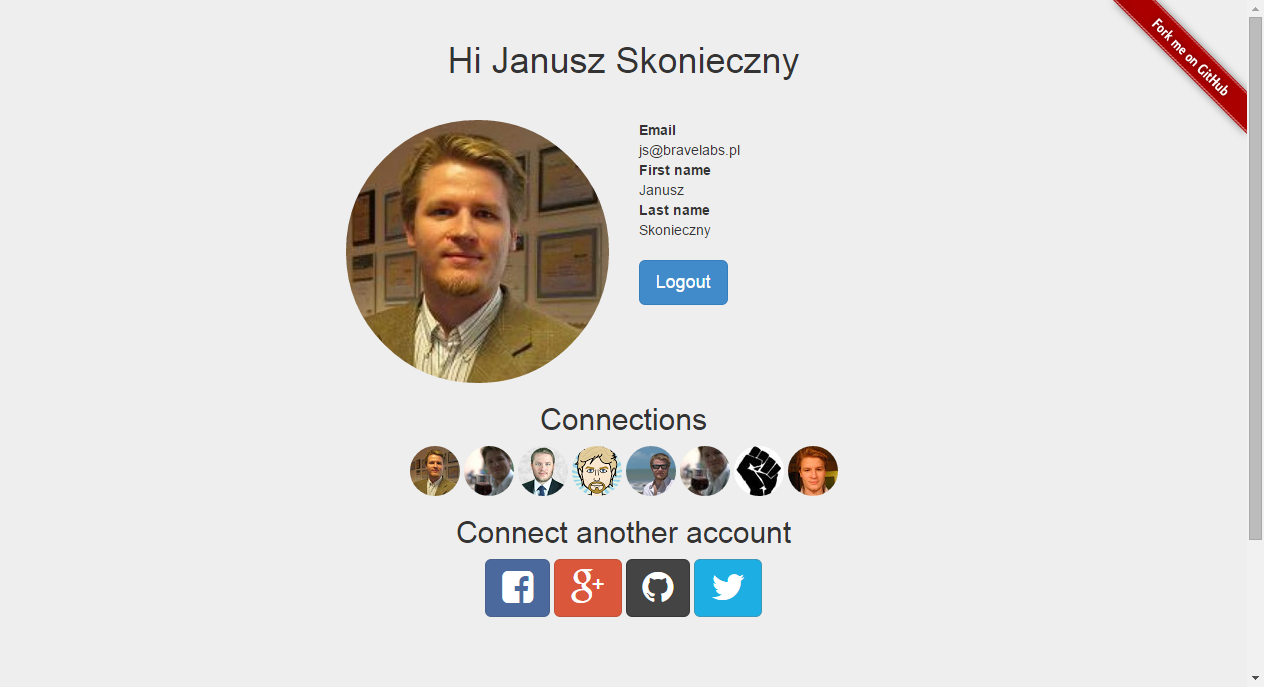 Flask social blueprint user profile example