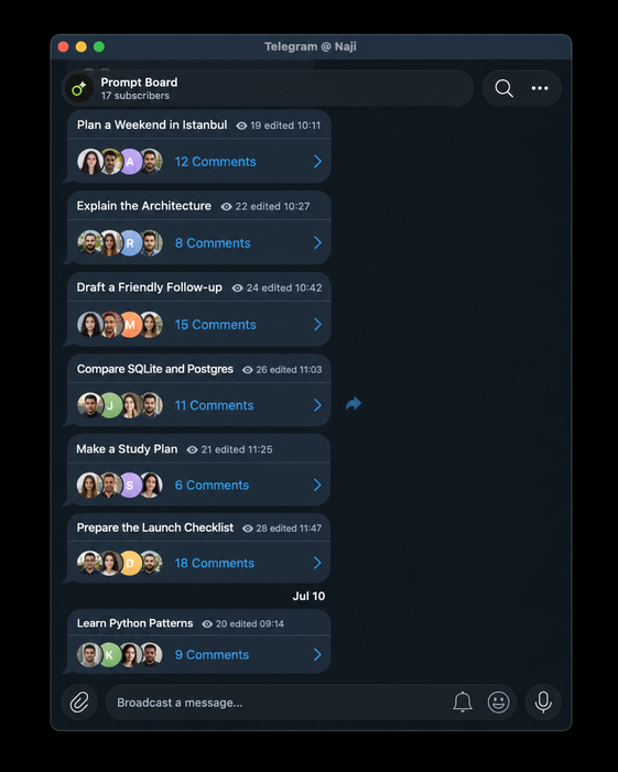 Postak channel with active conversations