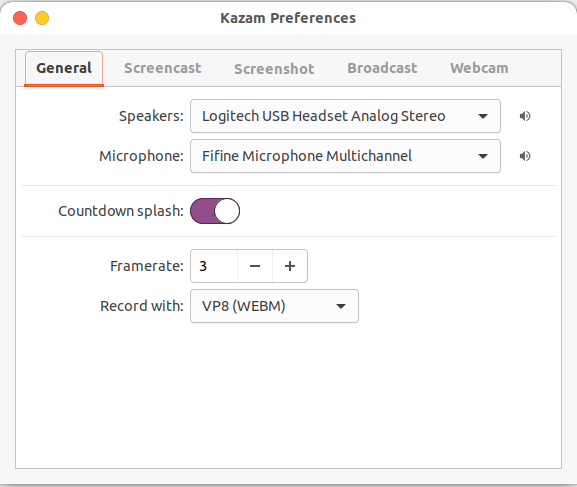 Kazam Preferences Screenshot