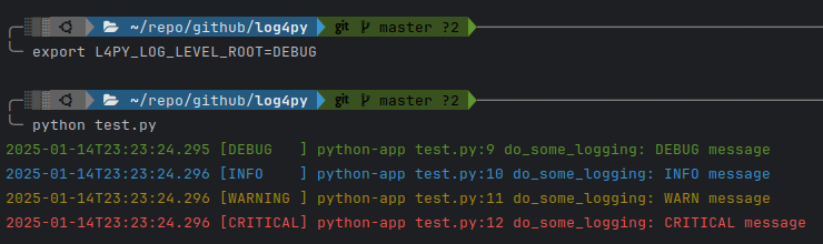 log output - console