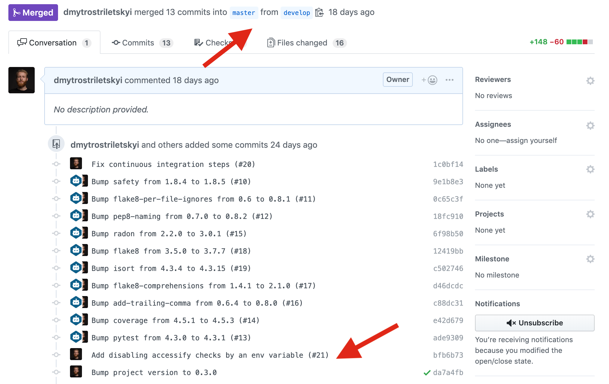 Example of the release pull request