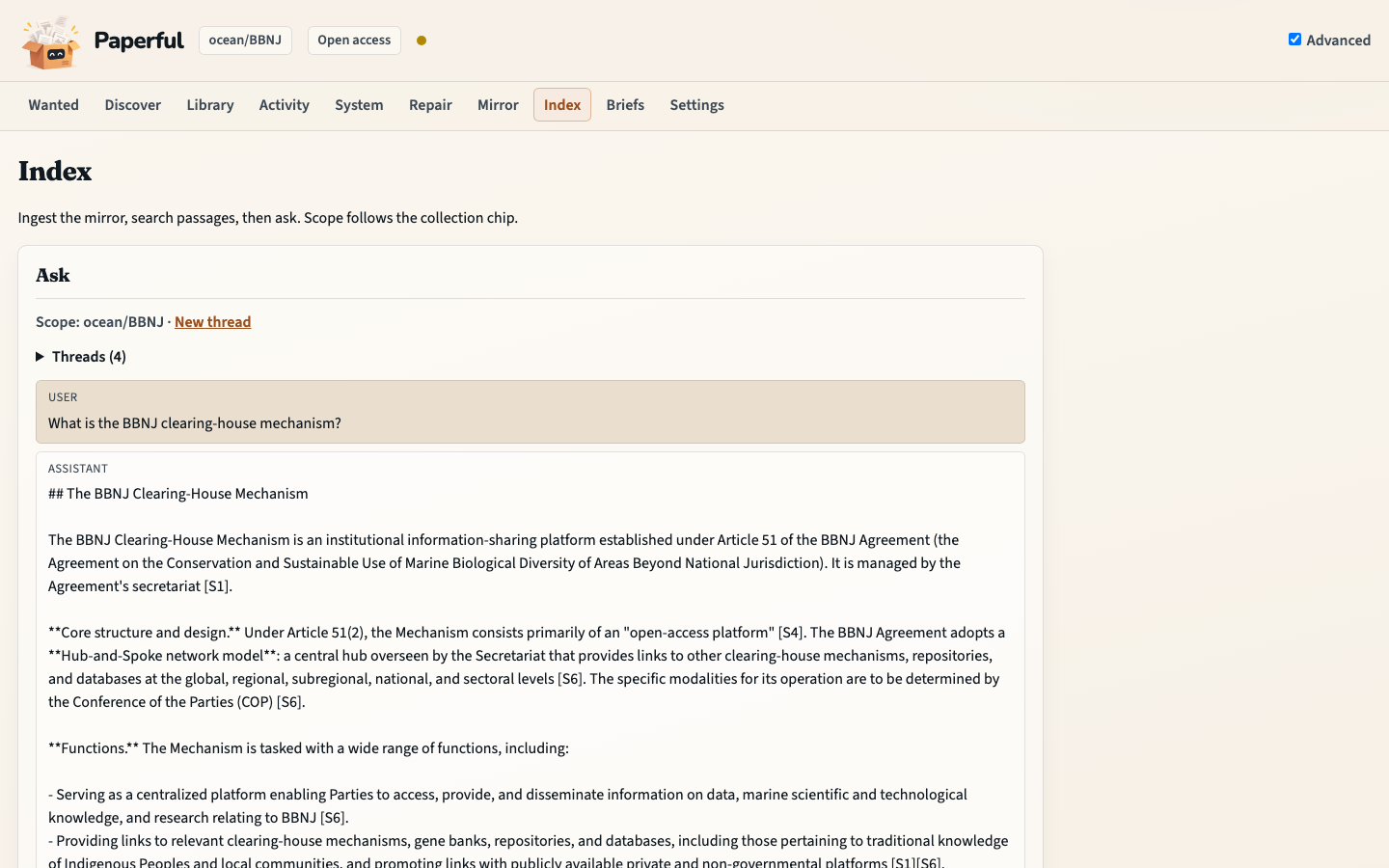 Ask: a cited answer from PDFs already on disk