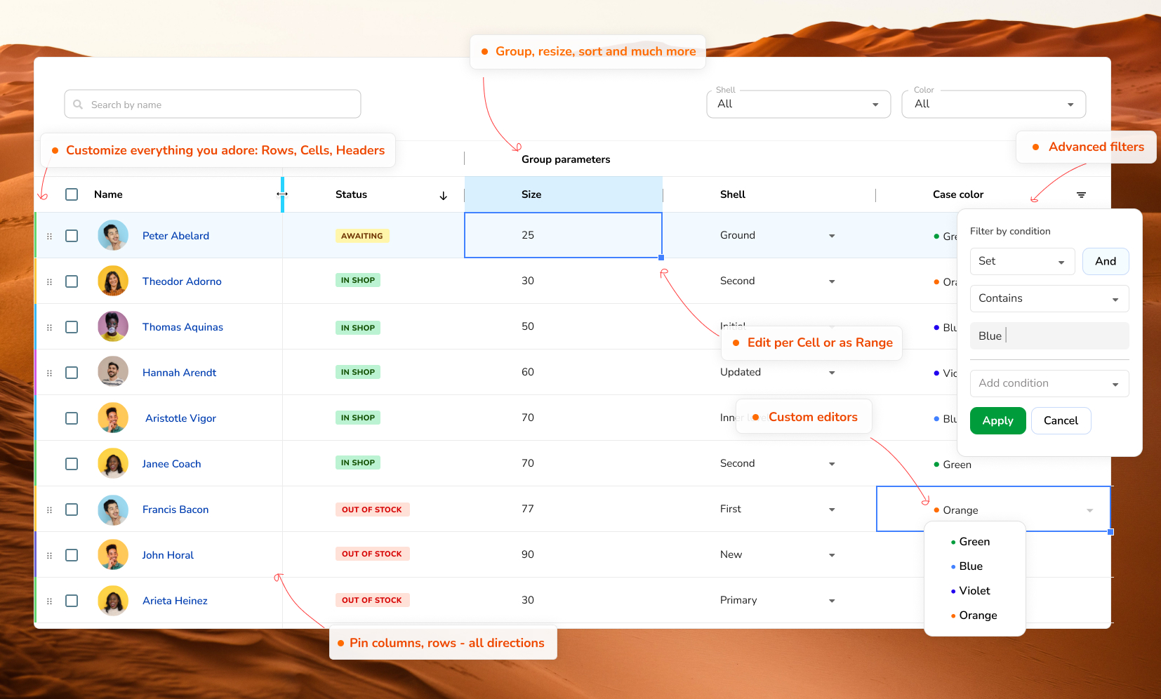 RevoGrid material theme data grid preview