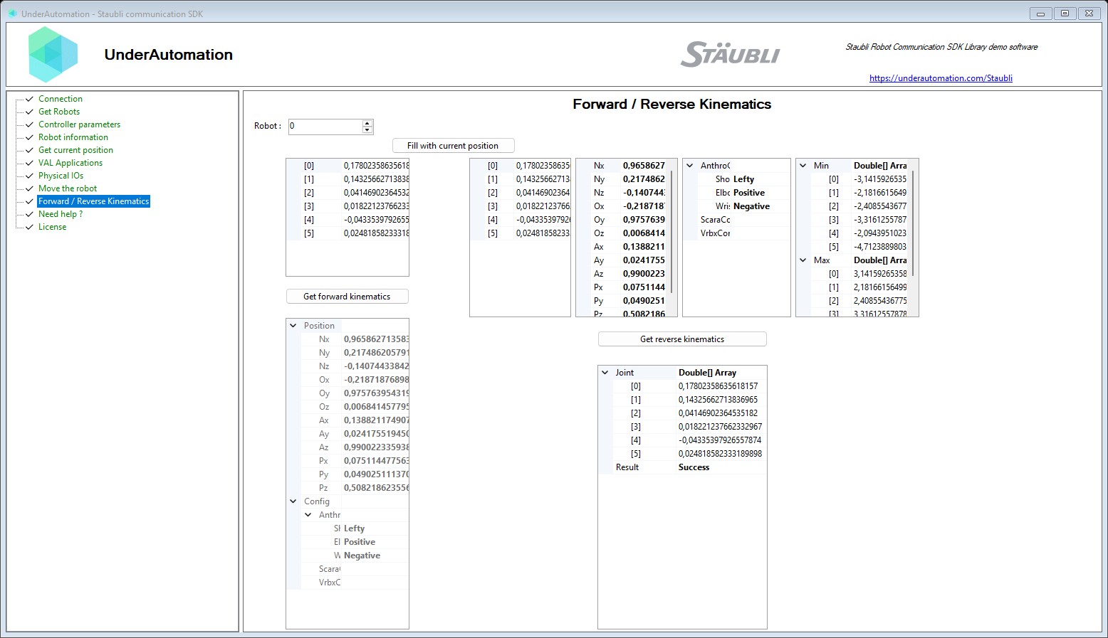 UnderAutomation Staubli communication SDK