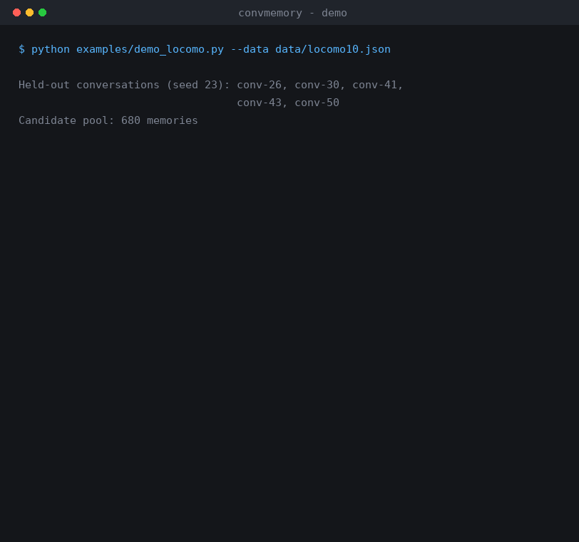ConvMemory recovering the answer a dense search missed, on a 680-memory pool