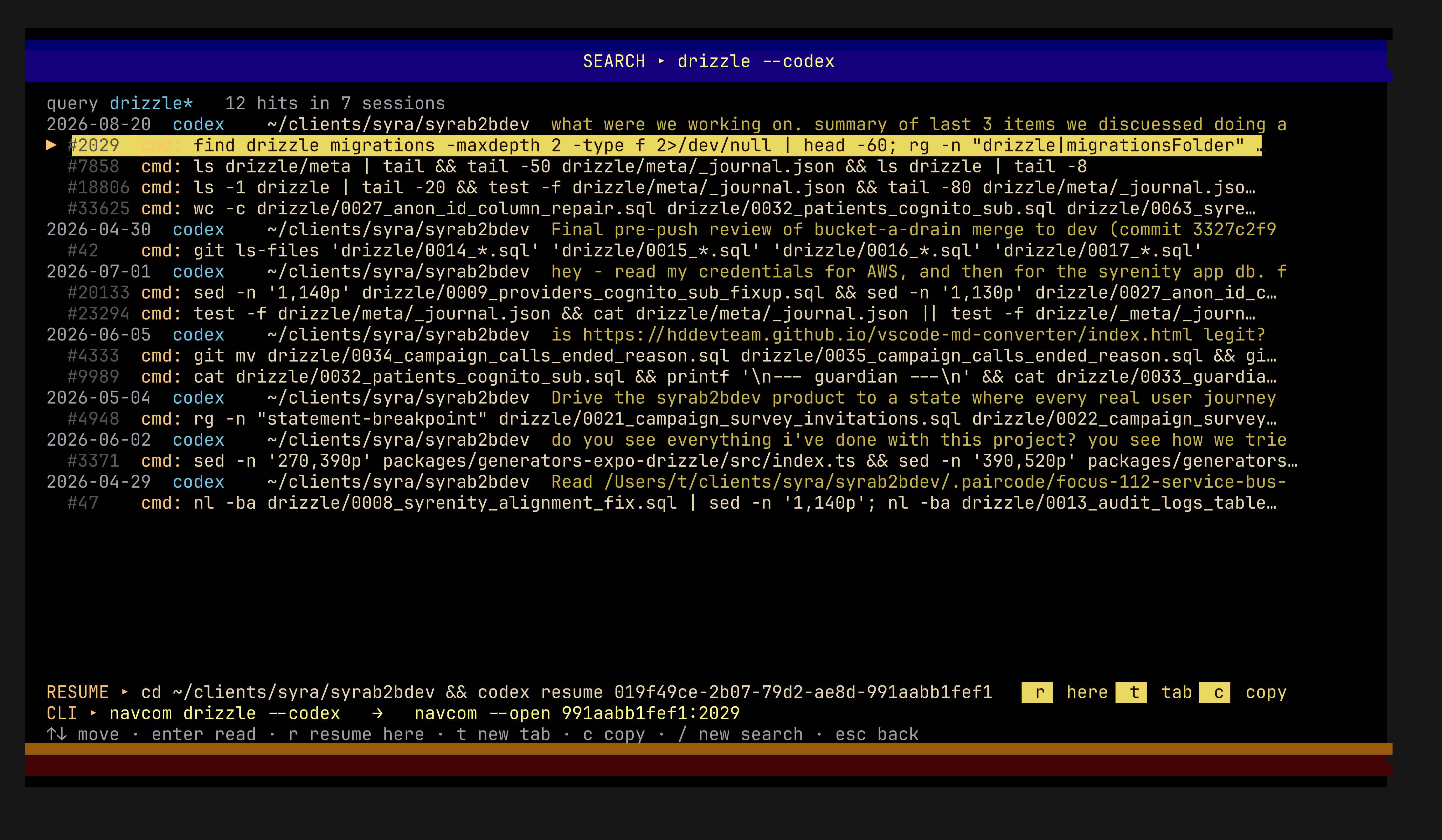 navcom --menu resume line