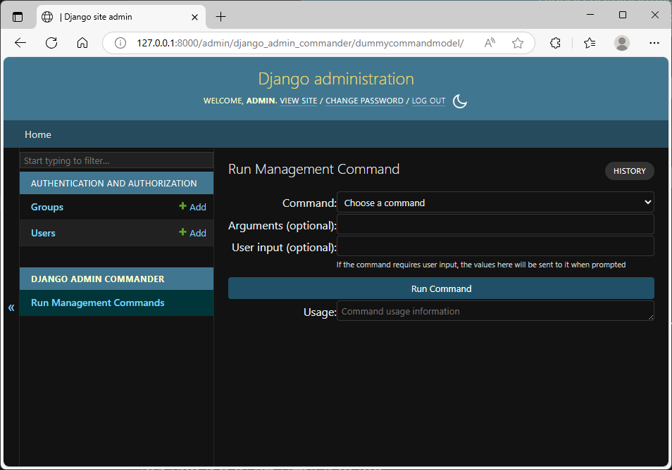 run command view
