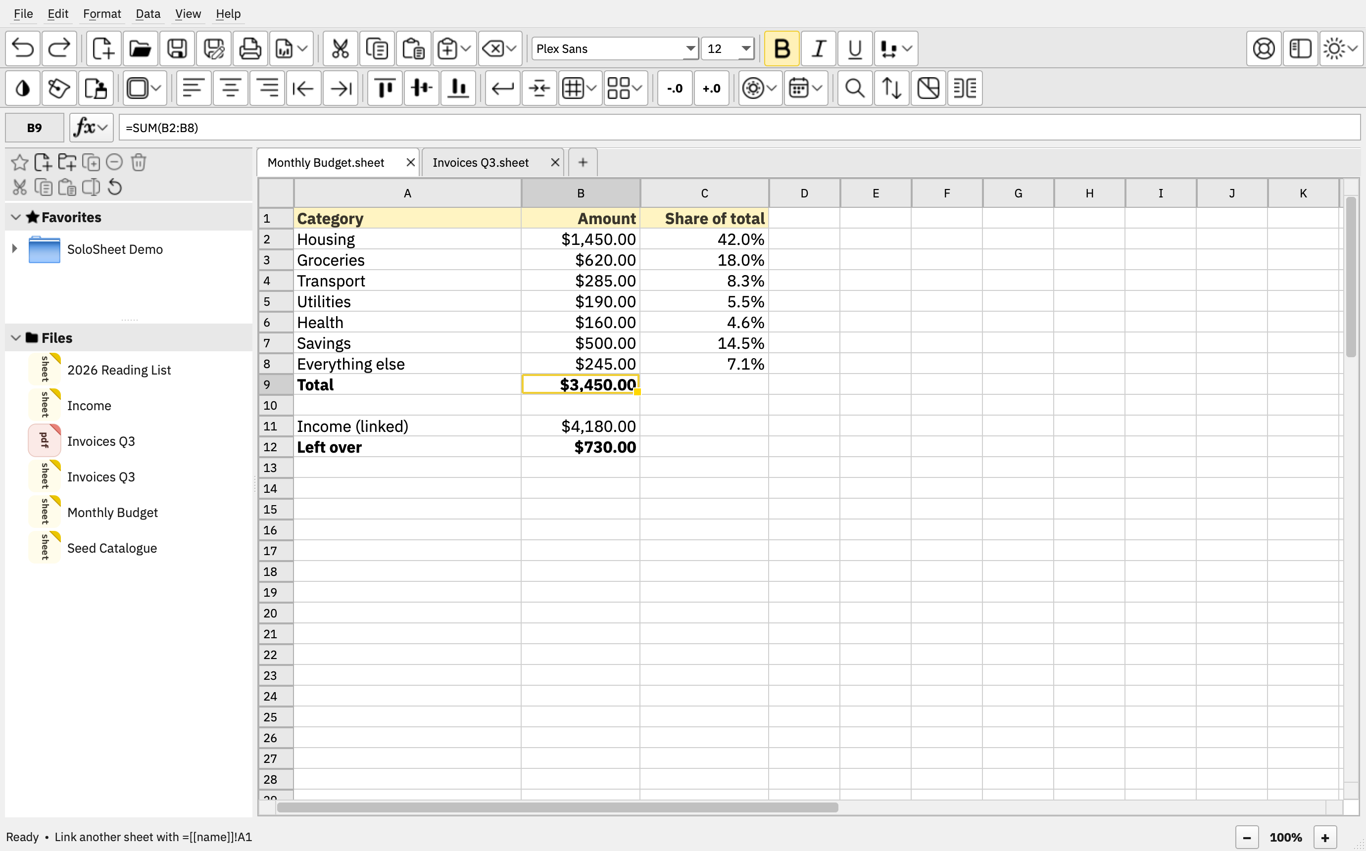 SoloSheet — light theme