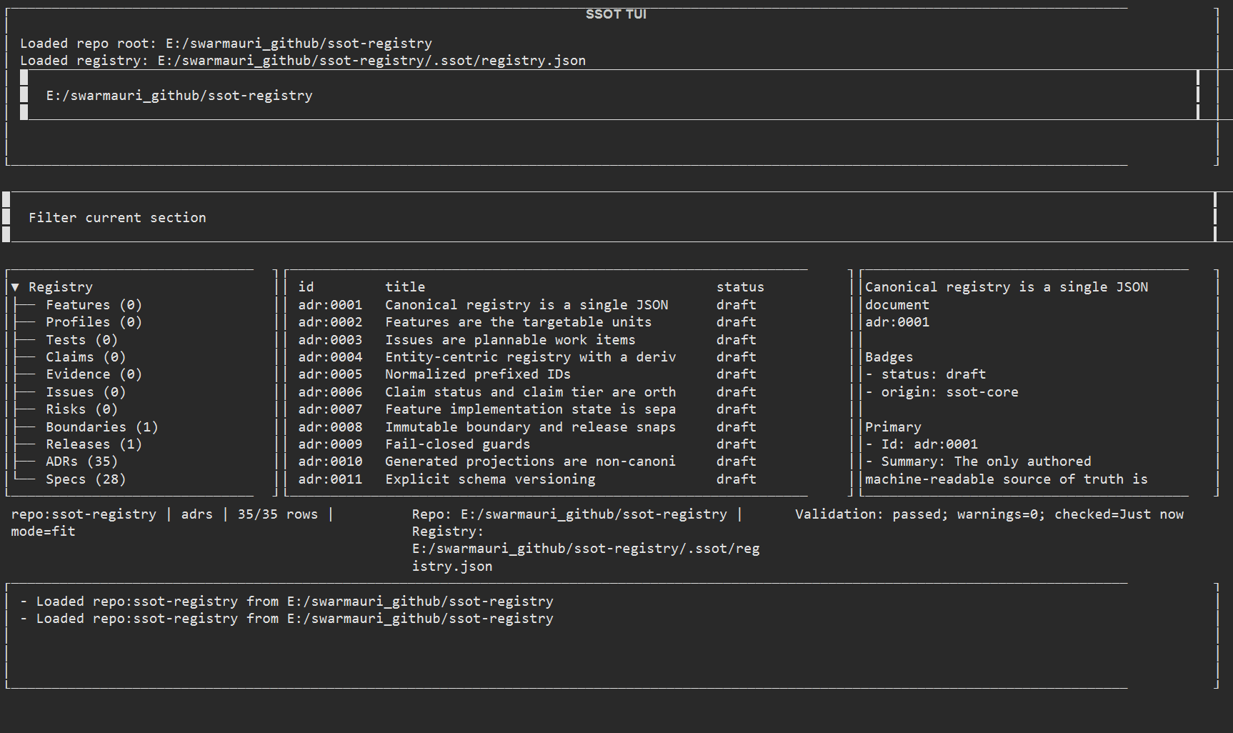 SSOT TUI ADR browser