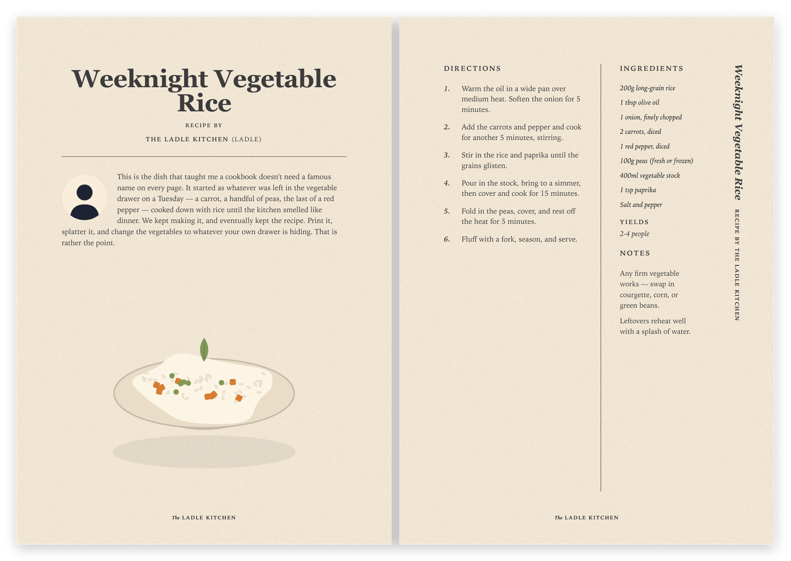 A spread from the example cookbook, built by ladle