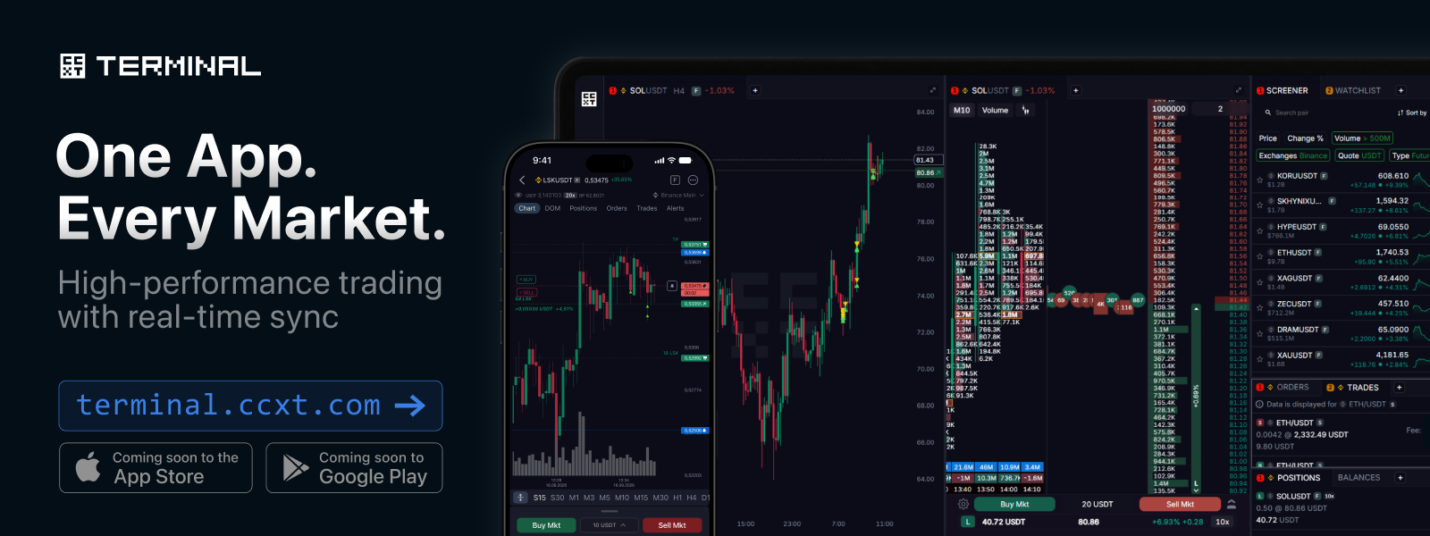 CCXT Terminal: One App. Every Market. High-performance trading with real-time sync