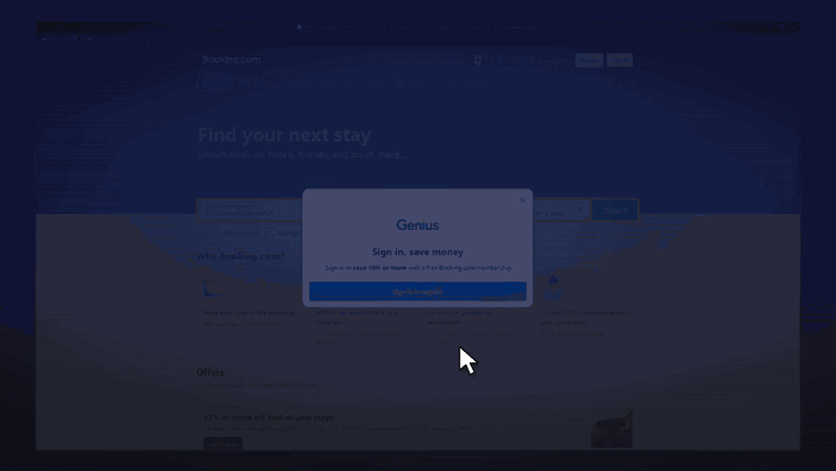 Real forms. booking.com: popup, destination autocomplete, date picker, search, sort by price.
