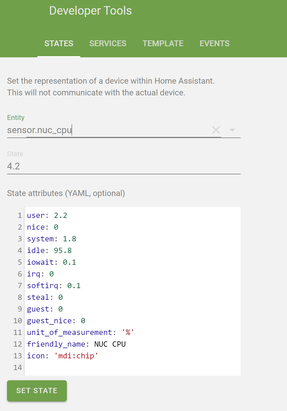 Home Assistant Developer Tools screenshot