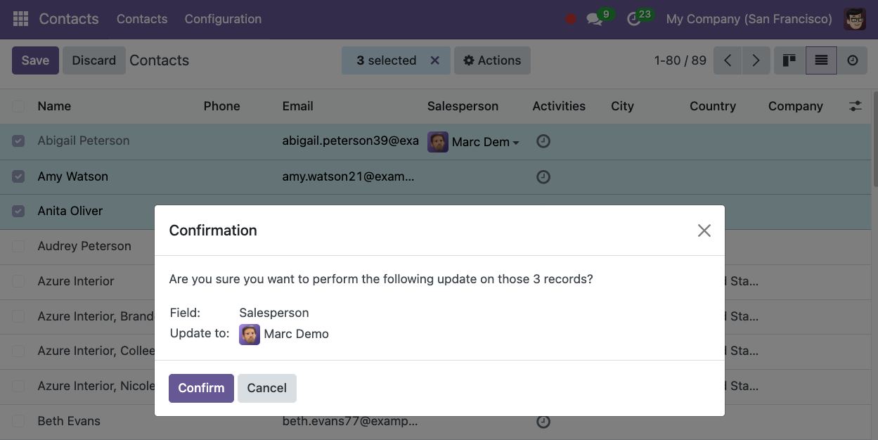 Odoo Mass Editing Confirmation