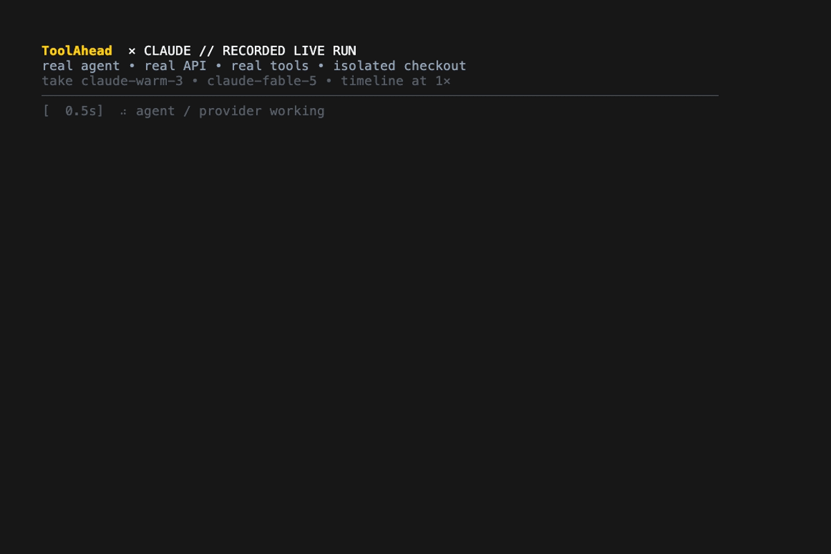 Real Claude Code run using ToolAhead list, search, read, edit, and run tools