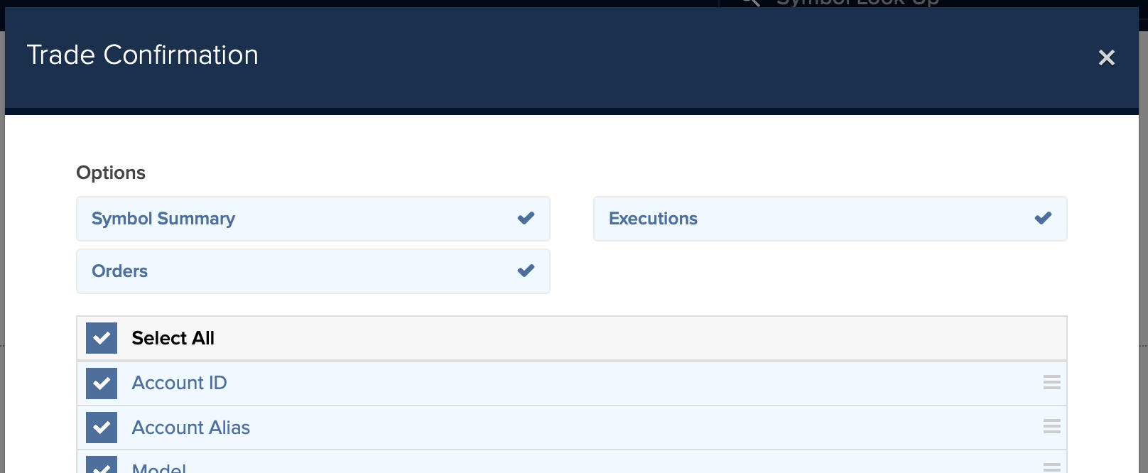 Trade Confirmation options