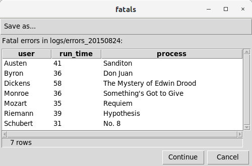 PROMPT display of 'fatals' view