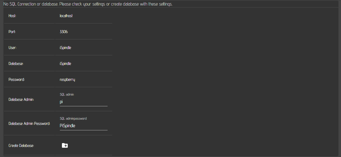 iSpindle Create Database