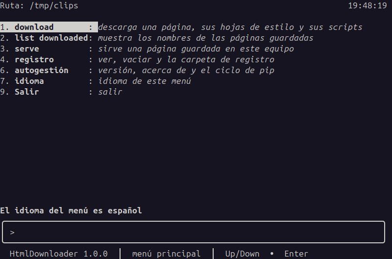 Spanish main menu