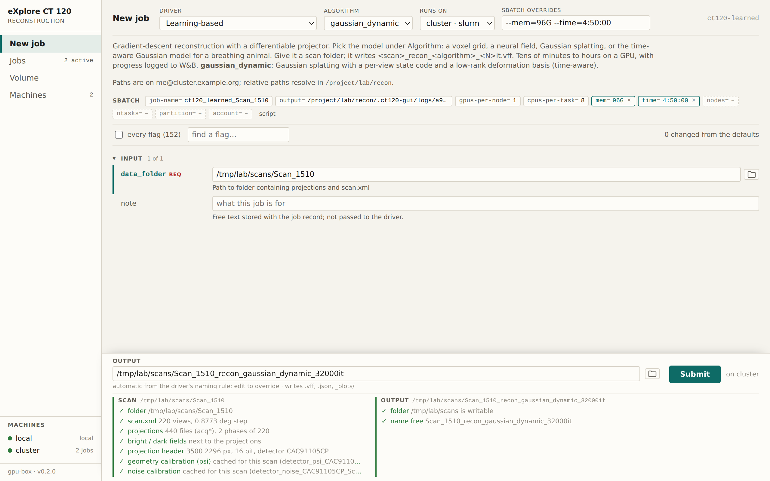 New job on a cluster: the sbatch directives as editable chips