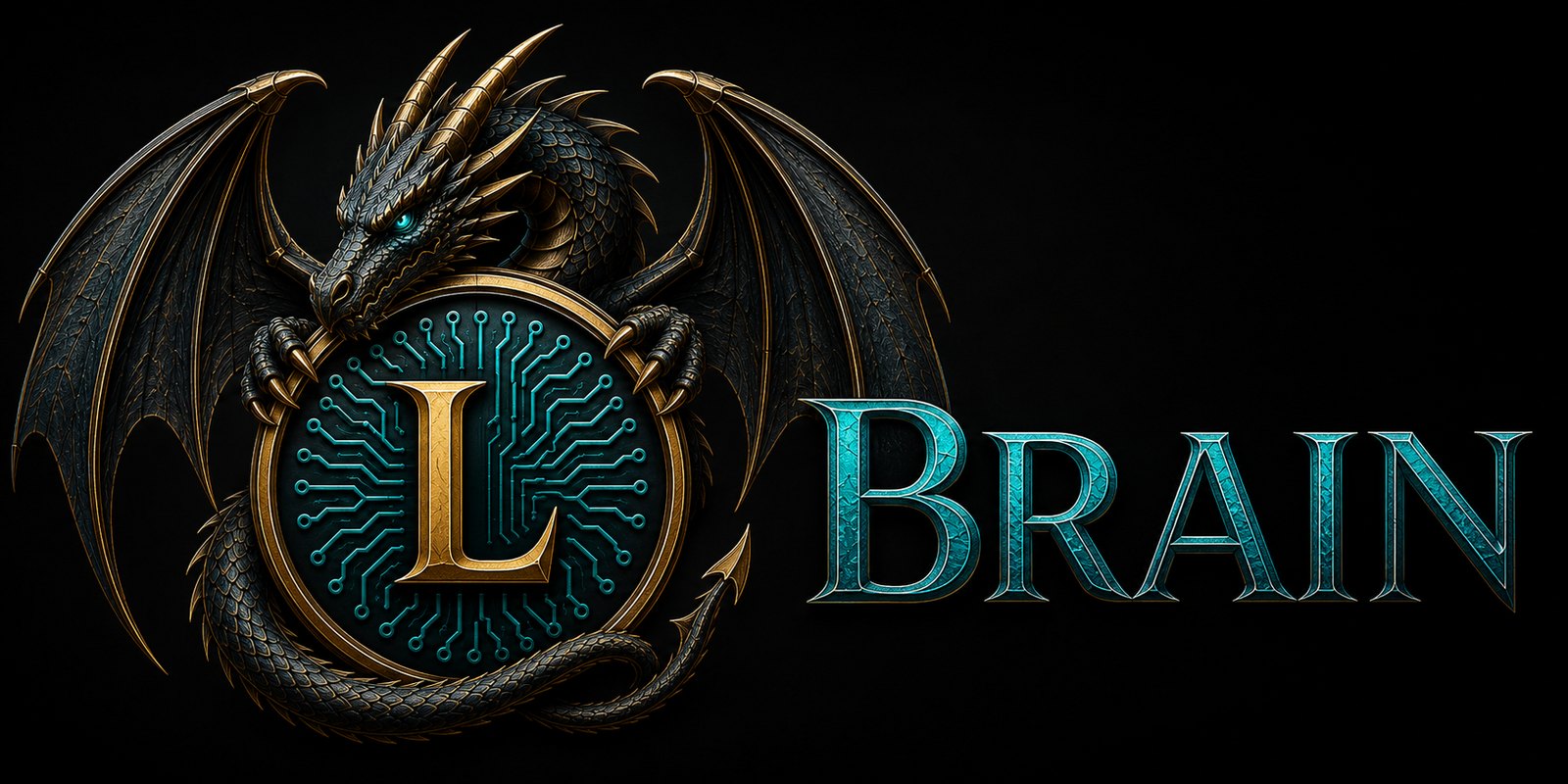 LBrain — a dragon coiled around a circuit-etched L