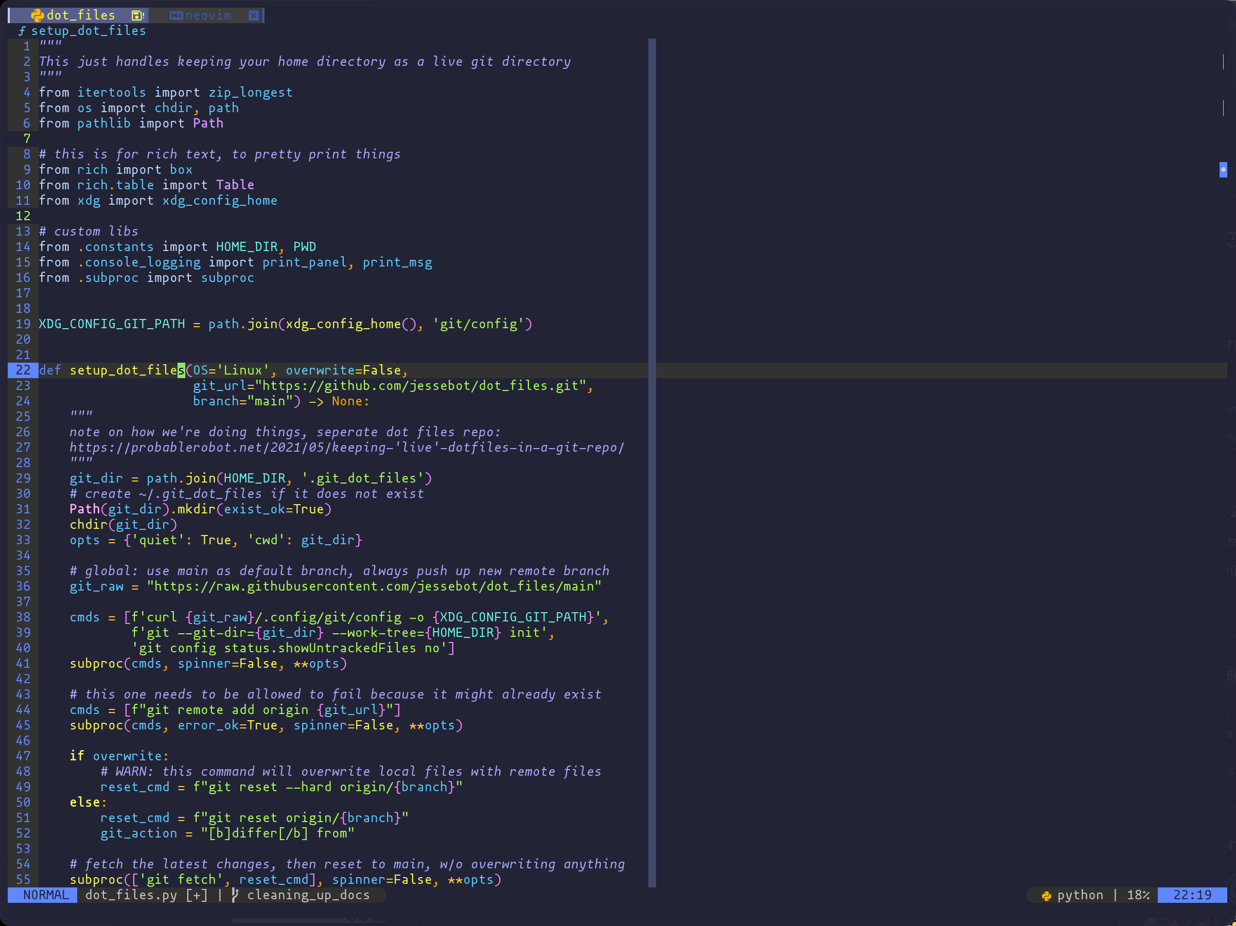 screenshot of neovim with colors