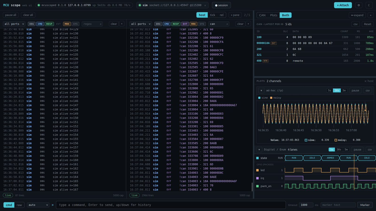 MCUscope web UI