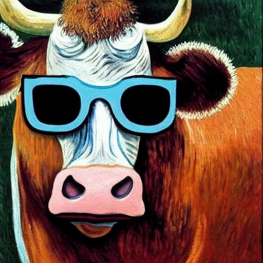 van gogh painting of a cow wearing sunglasses