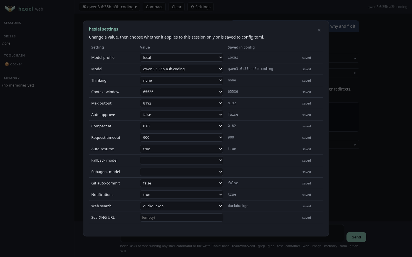 browser settings panel