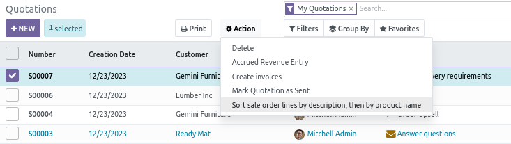 Sale Order Tree