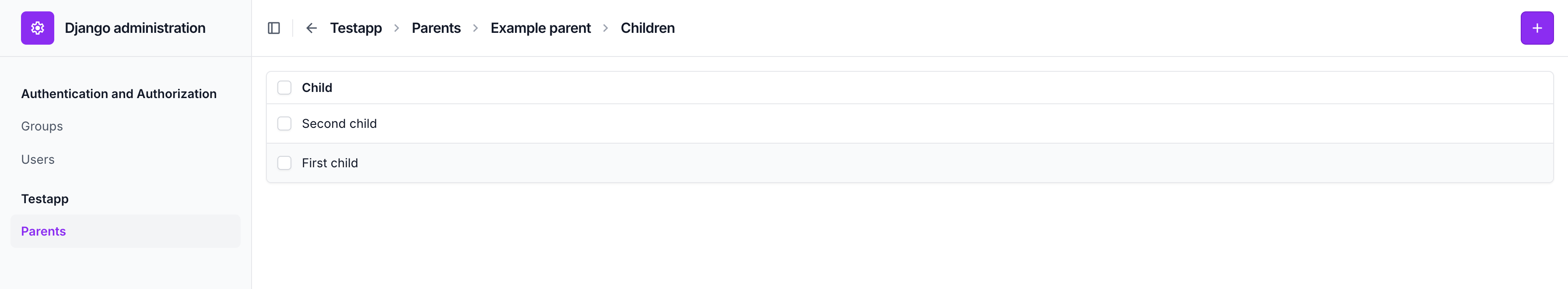 Child list nested under Example parent