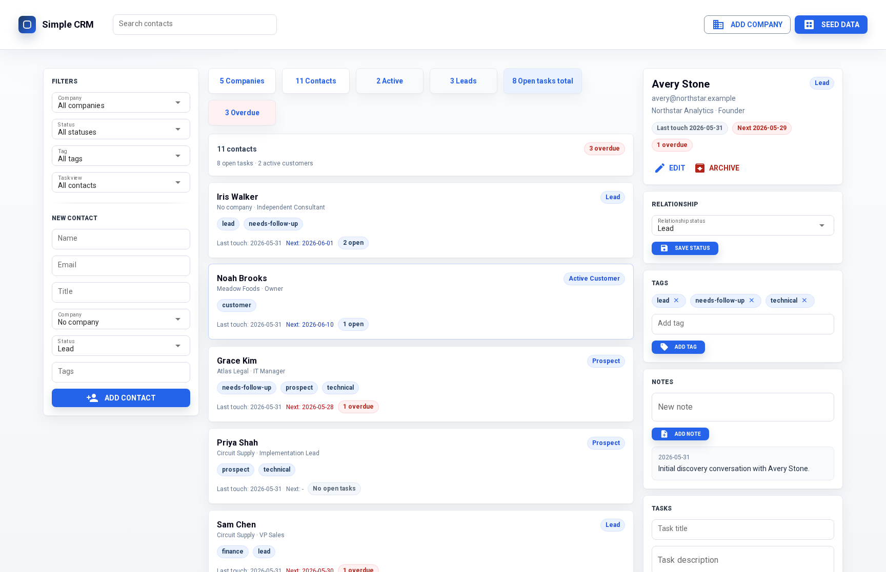 Simple CRM browser interface