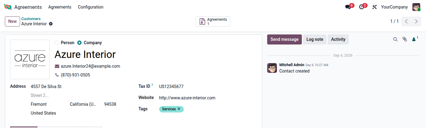 Agreements smart button on the partner form