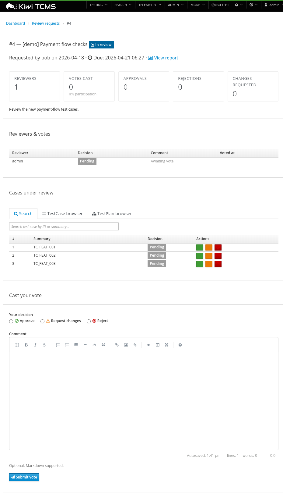 Review request detail page