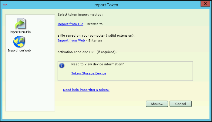 "Import from Web" dialog in RSA SecurID for Windows