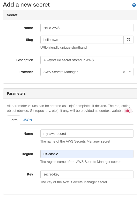 Screenshot of secret using AWS Secrets Manager