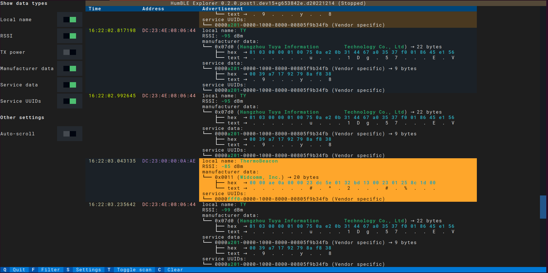 Human-friendly Bluetooth Low Energy Explorer in action