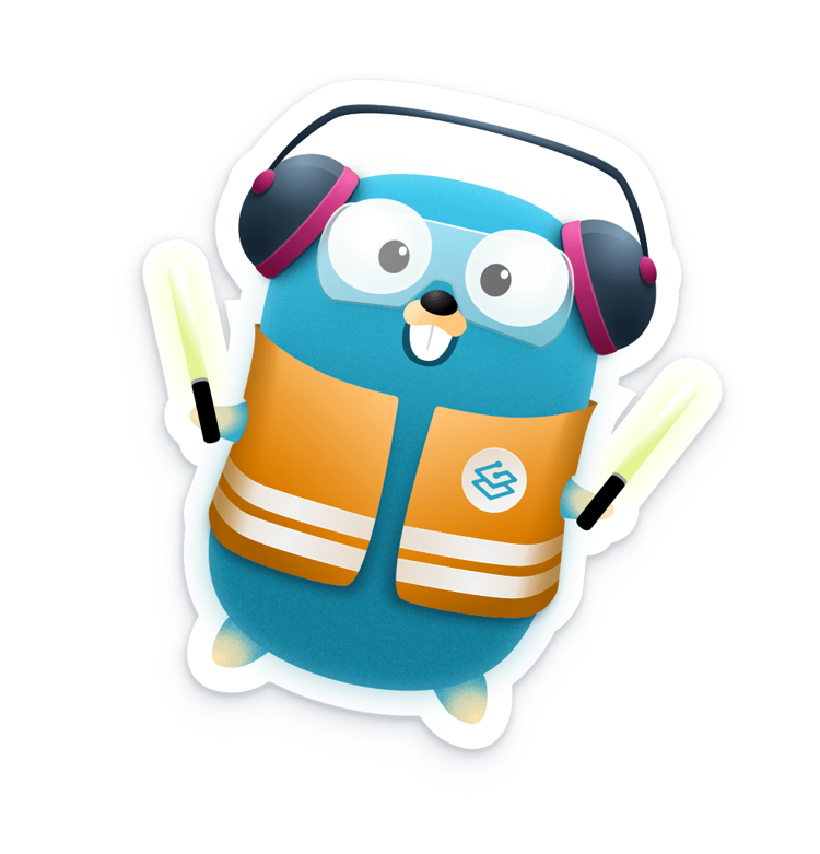 traefik logo, blue gopher wearing a plane director outfit