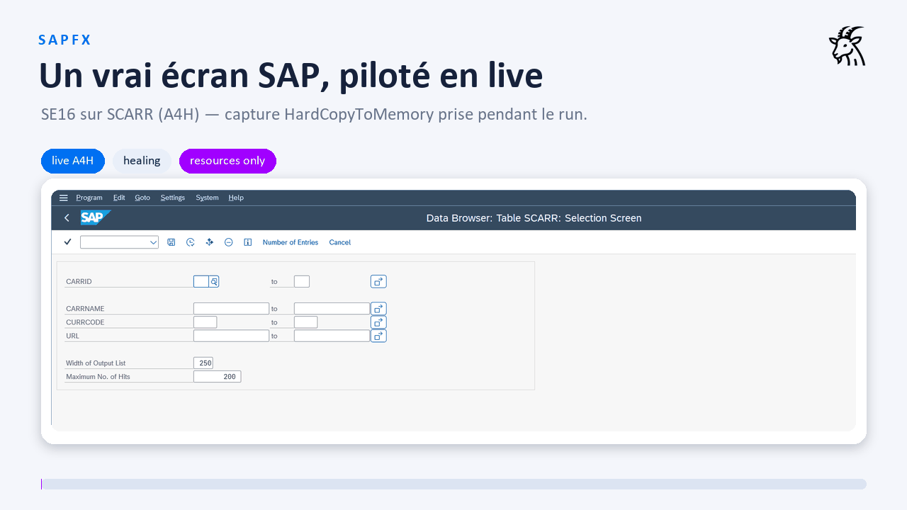 Live demo: a stale locator healed against a real SAP system, down to the resources patch