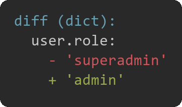 Structured diff in the terminal: user.role shown with its path, removal in red and addition in green