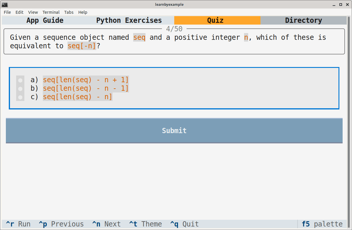 Sample screenshot for Python quiz