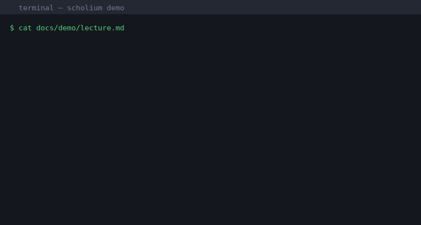 Scholium terminal demo — generating a narrated video from markdown