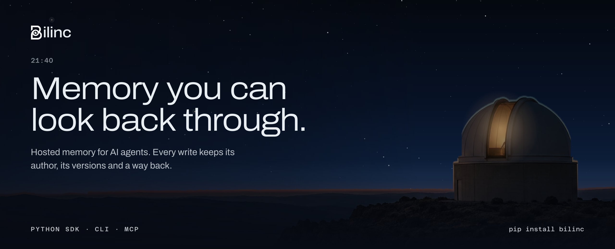 Bilinc: memory you can look back through. Hosted memory for AI agents.